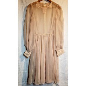 Sheer vintage fairy core romantic dress poet sleeves, lace cuffs nude, hand-made